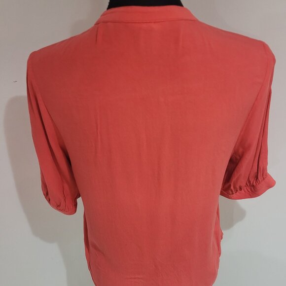 RW&Co V-Neck Button Down Blouse with Gathered Sleeves Size Small Coral - Picture 4 of 12